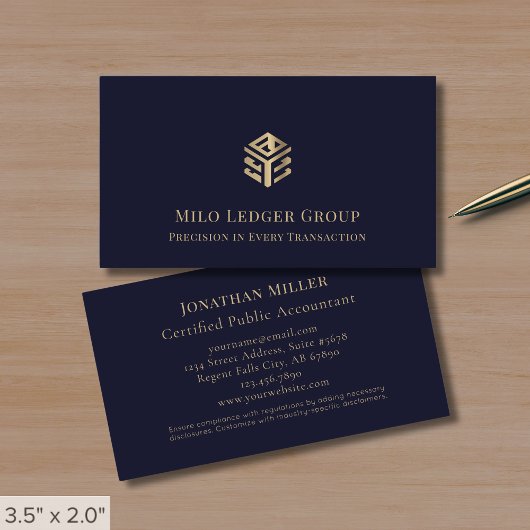 Dark Blue Gold Geometric Logo Visitenkarte
