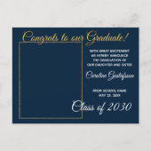 Dark Blue Gold Glitzer Abschluss Ankündigung Postkarte (Vorderseite)