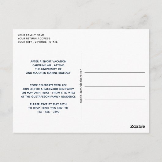 Dark Blue Gold Glitzer Abschluss Ankündigung Postkarte (Rückseite)