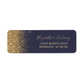 Dark Blue Gold Glitzer Edge Wedding Rücksendeadres (Vorne)