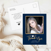 Dark Blue Gold Handwriting Graduate Thank You Postkarte