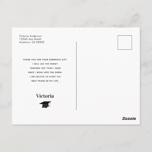 Dark Blue Gold Handwriting Graduate Thank You Postkarte (Rückseite)