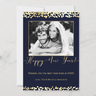 Dark Blue & Gold Happy New Year Modern Photo Feiertagskarte