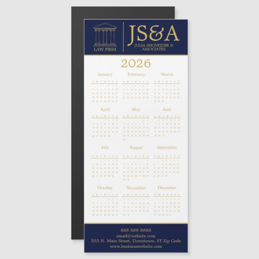 Dark Blue Gold Justice Columns Law Firm Logo 2026 Magnetkarte (Vorne/Hinten)