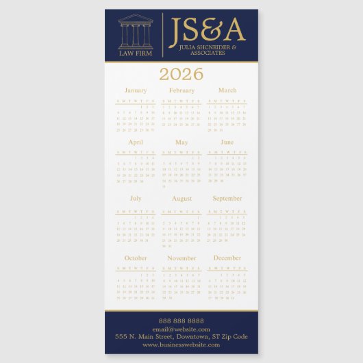 Dark Blue Gold Justice Columns Law Firm Logo 2026 Magnetkarte (Vorderseite)