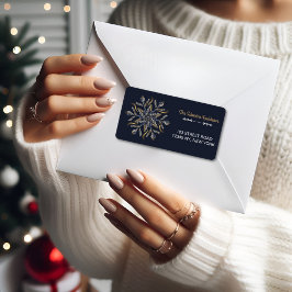 Dark Blue & Gold Midnight Sparkle Stars New Year Adressaufkleber