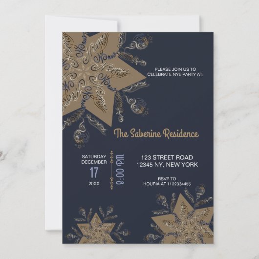 Dark Blue & Gold Midnight Sparkle Stars New Year  Einladung (Vorderseite)
