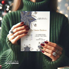 Dark Blue & Gold Midnight Sparkle Stars New Year Einladung