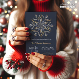 Dark Blue & Gold Midnight Sparkle Stars New Year Einladung