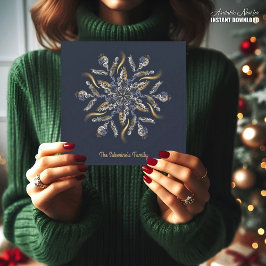 Dark Blue & Gold Midnight Sparkle Stars New Year Karte