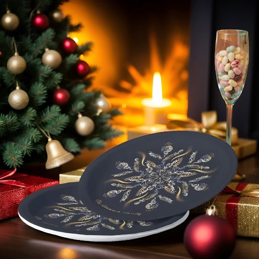 Dark Blue & Gold Midnight Sparkle Stars New Year Pappteller