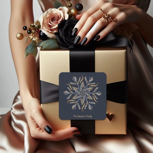 Dark Blue & Gold Midnight Sparkle Stars New Year Quadratischer Aufkleber