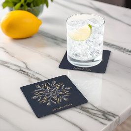 Dark Blue & Gold Midnight Sparkle Stars New Year Rechteckiger Pappuntersetzer