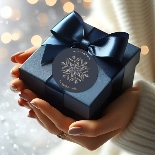 Dark Blue & Gold Midnight Sparkle Stars New Year Runder Aufkleber