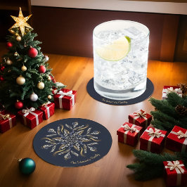 Dark Blue & Gold Midnight Sparkle Stars New Year Runder Pappuntersetzer