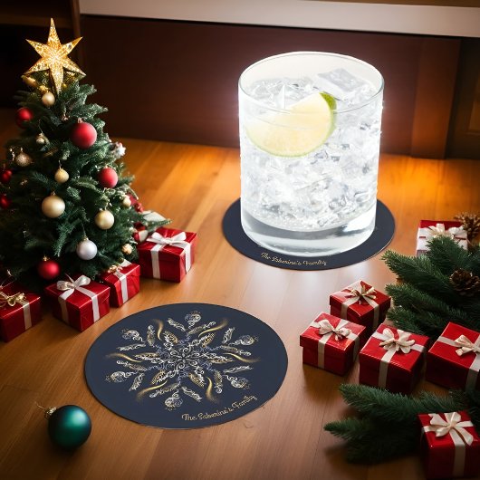 Dark Blue & Gold Midnight Sparkle Stars New Year Runder Pappuntersetzer