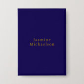 Dark Blue & Gold Niedlicher Minimalistischer Name Button (Vorderseite)