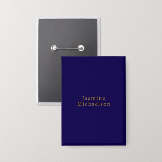 Dark Blue & Gold Niedlicher Minimalistischer Name Button (Vorderseite/Rückseite)