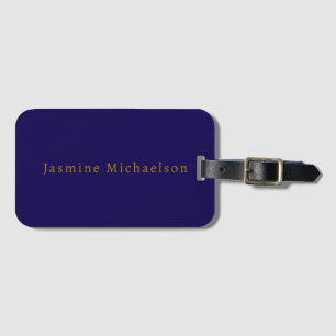 Dark Blue & Gold Niedlicher Minimalistischer Name Gepäckanhänger