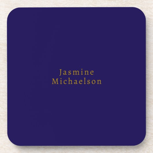 Dark Blue & Gold Niedlicher Minimalistischer Name Getränkeuntersetzer (Vorderseite)