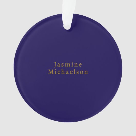 Dark Blue & Gold Niedlicher Minimalistischer Name Ornament (Vorderseite)
