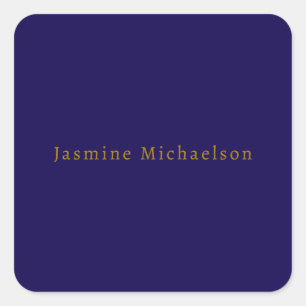 Dark Blue & Gold Niedlicher Minimalistischer Name Quadratischer Aufkleber