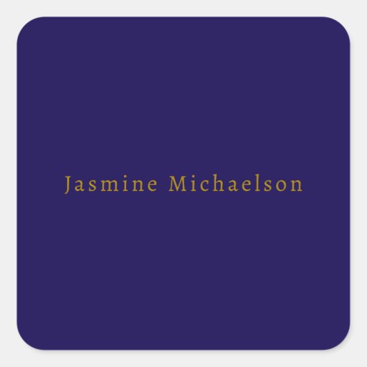 Dark Blue & Gold Niedlicher Minimalistischer Name Quadratischer Aufkleber (Vorderseite)