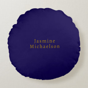 Dark Blue & Gold Niedlicher Minimalistischer Name Rundes Kissen