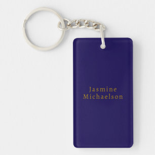 Dark Blue & Gold Niedlicher Minimalistischer Name Schlüsselanhänger