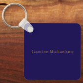 Dark Blue & Gold Niedlicher Minimalistischer Name Schlüsselanhänger (Vorderseite)