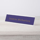 Dark Blue & Gold Niedlicher Minimalistischer Name Schreibtischnamensplakette (Vorderseite )