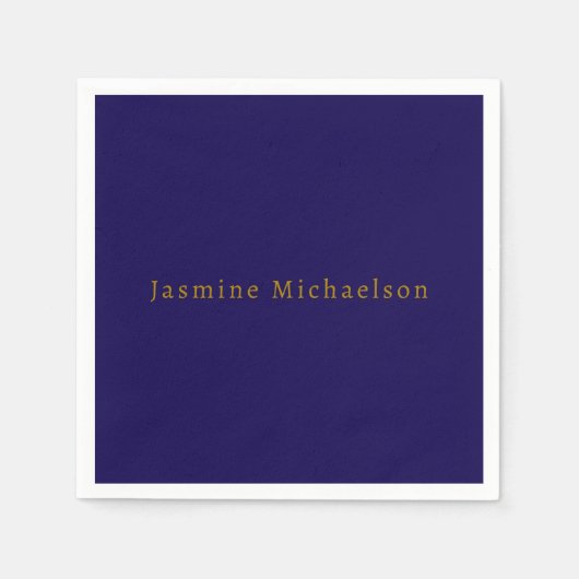 Dark Blue & Gold Niedlicher Minimalistischer Name Serviette (Vorderseite)
