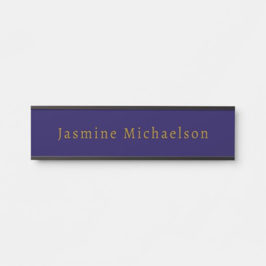 Dark Blue & Gold Niedlicher Minimalistischer Name Türschild (Vorderseite )