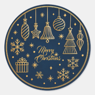 Dark Blue &Gold Ornament Merry Christma Sticker Runder Aufkleber
