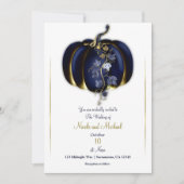 Dark Blue & Gold Pumpkin Storybook Hochzeit im Her Einladung (Vorderseite)