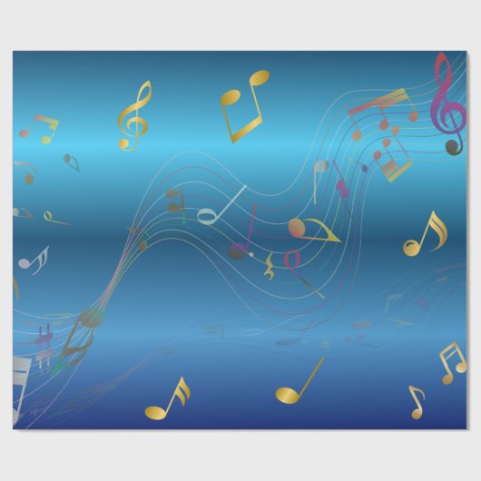 Dark Blue Gradient Elegant Music Notes Geschenkpapier (Flach)