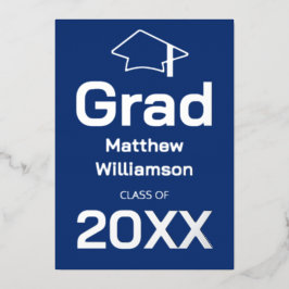 Dark Blue Graduation Party Foil Einladung
