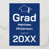 Dark Blue Graduation Party Foil Einladung (Vorderseite)