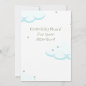 Dark Blue Gray Sleepy Cow White Cloud Baby Dusche Einladung (Rückseite)