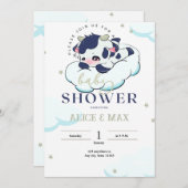Dark Blue Gray Sleepy Cow White Cloud Baby Dusche Einladung (Vorne/Hinten)