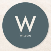 Dark Blue Green Monogram Personal Party Runder Pappuntersetzer (Vorderseite)