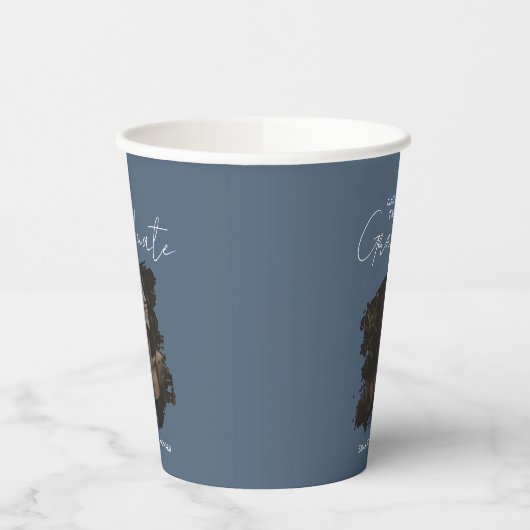 Dark Blue Grey Graduation Customizable Photo Text Pappbecher (Links)