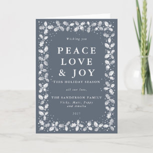 Dark Blue Grey Holly Verlasse Peace Liebe & Joy Feiertagskarte