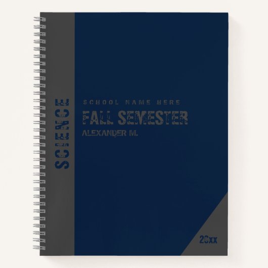 Dark Blue Grunge Grau Personalisiert School Notizblock (Vorderseite)