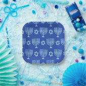 Dark Blue Hanukkah Menorah Pappteller (Party)
