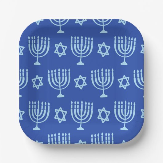 Dark Blue Hanukkah Menorah Pappteller (Vorderseite)