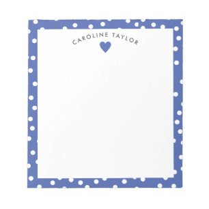 Dark Blue Heart & Dots Niedlich Girly Custom Notizblock