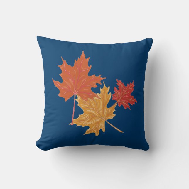 Dark Blue Herbstlaubs Pillow Kissen (Vorderseite)