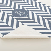 Dark Blue Herringbone Muster Custom Monogram Sherpadecke (3/4)