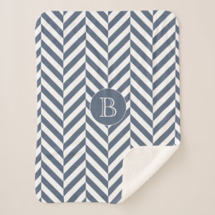 Dark Blue Herringbone Muster Custom Monogram Sherpadecke
